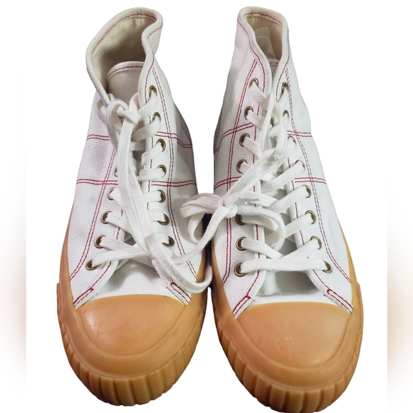 J. Crew Baseball High Top Sneakers Sz 7 (1"  Sole) - Picture 1 of 4